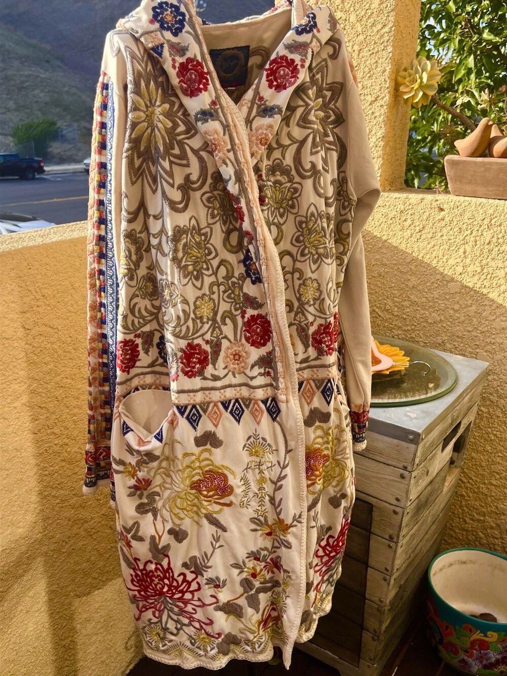 Johnny Was Biya Duster Jacket Cardigan Embroidered Large Stunning!